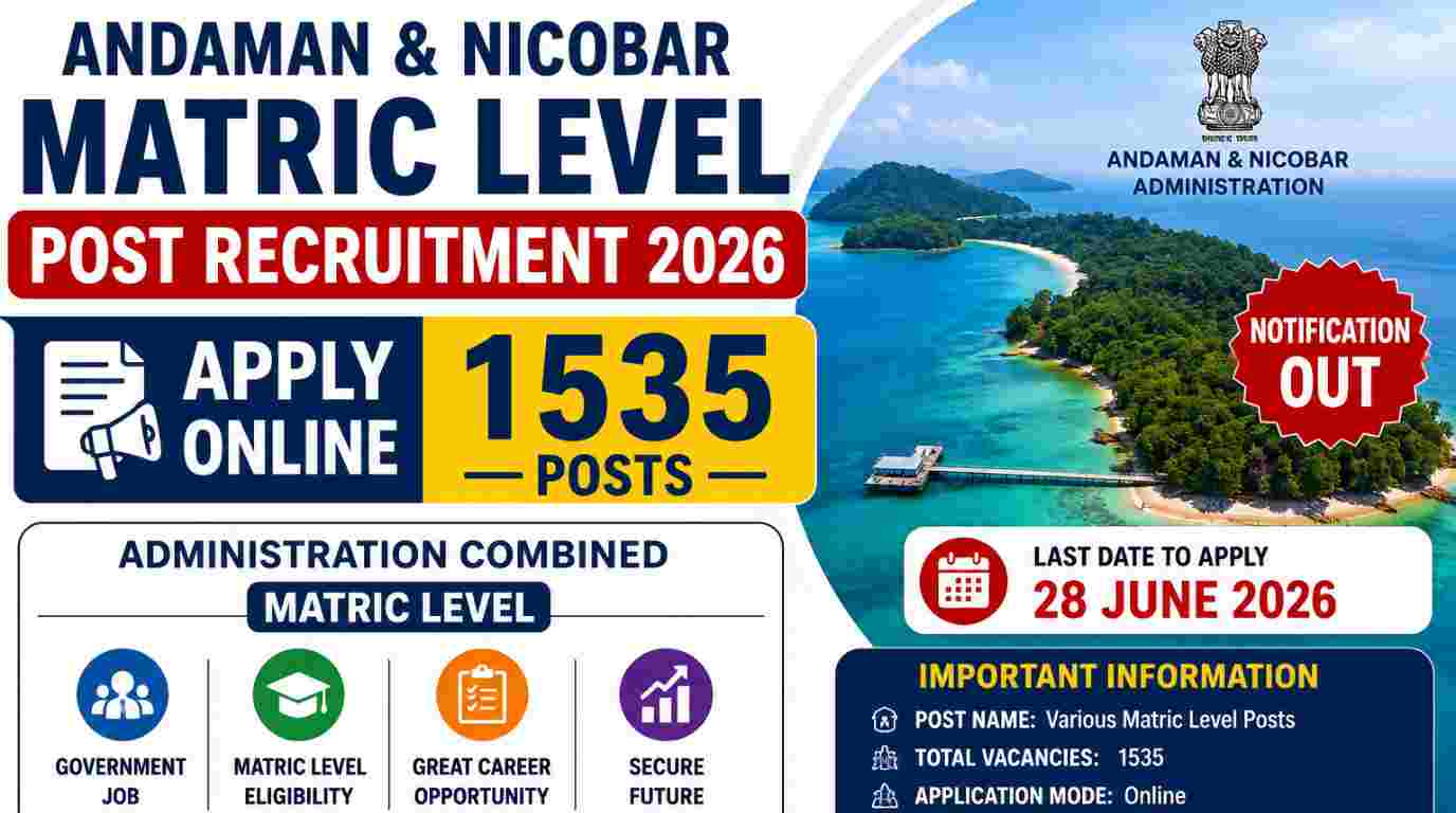 Andaman & Nicobar Combined Matric Level Post Recruitment 2026 Notification Out for Group C 1535 Posts, Apply Online